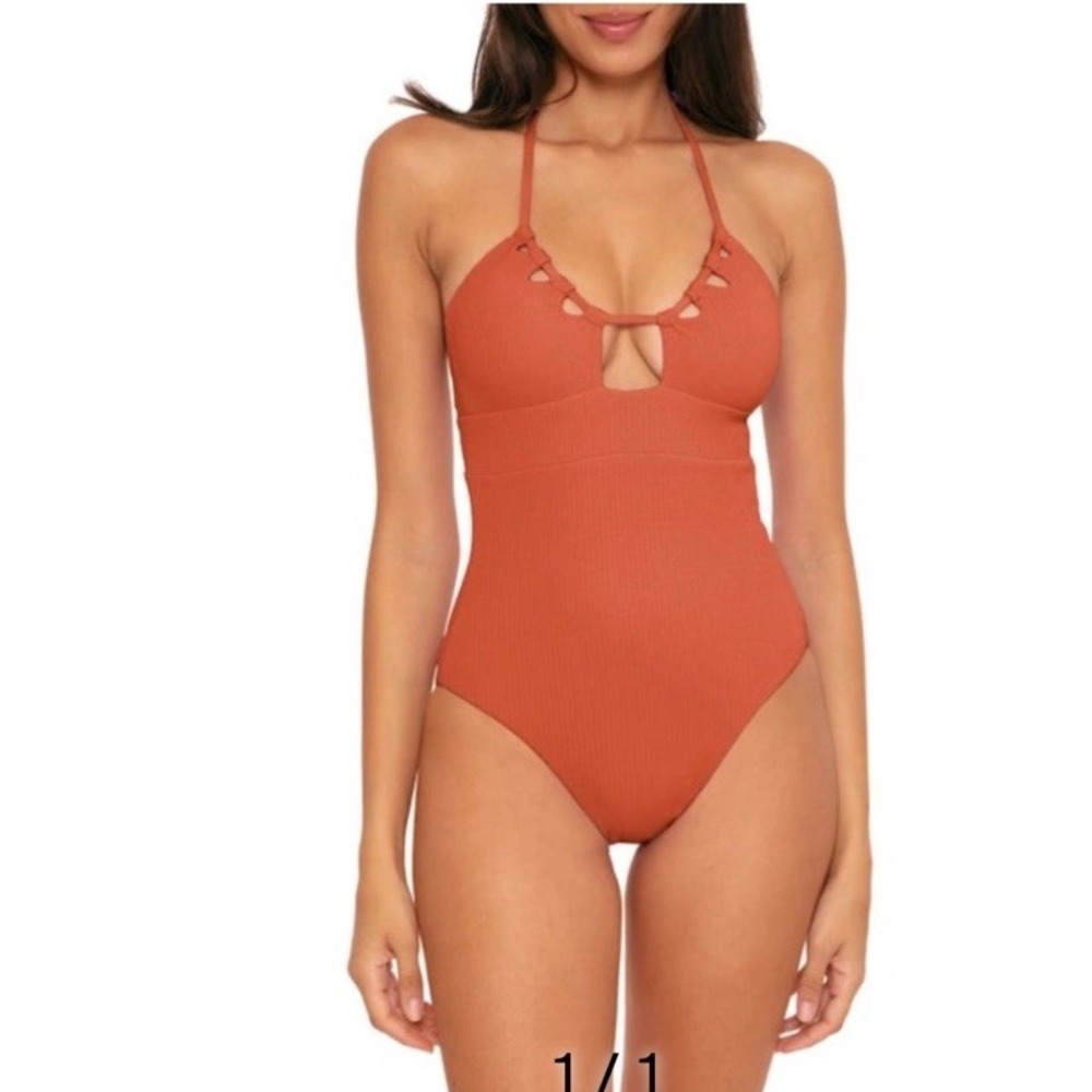 BECCA PUCKER UP CANICE CUTOUT RIBBED ONE PIECE SWIMSUIT Size Medium M